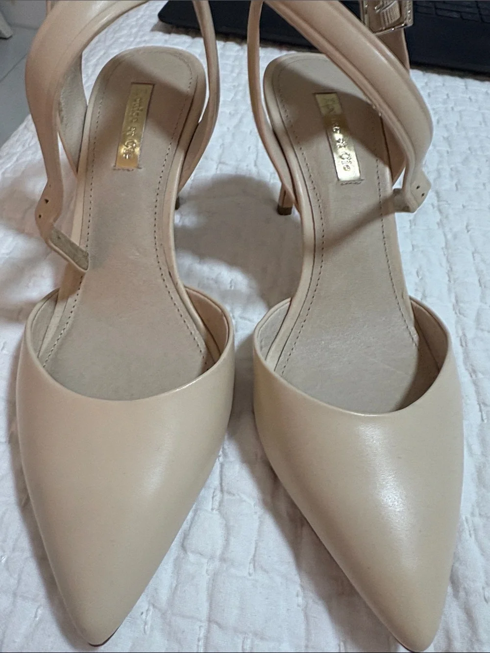 Louise et Cie Beige Pointed-Toe Ankle-Strap Heels